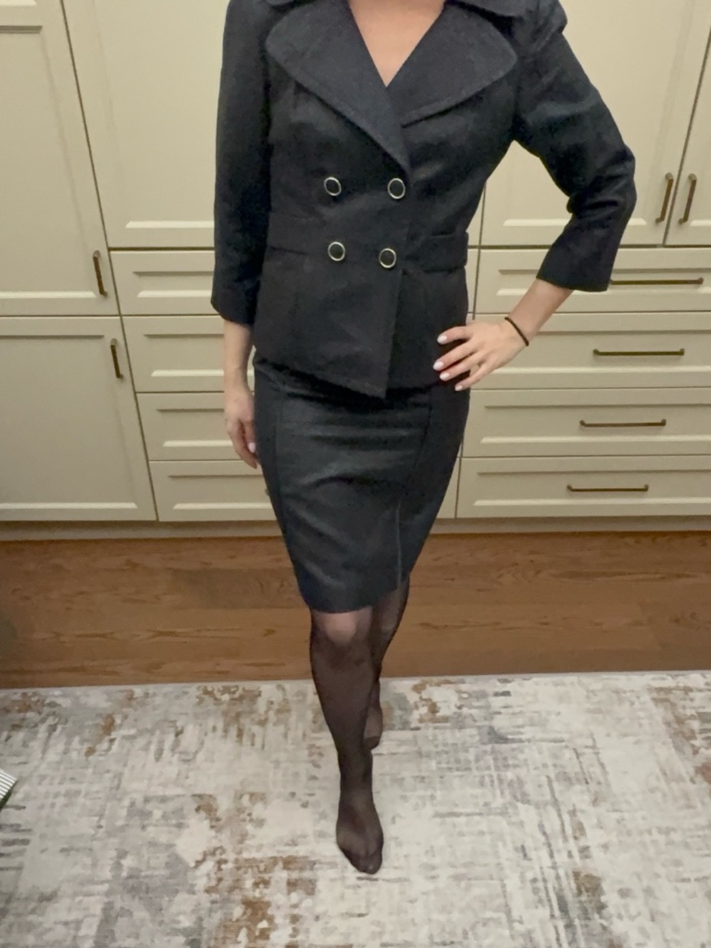 Women's Black Tailored Pencil Skirt Set - Professional Two-Piece